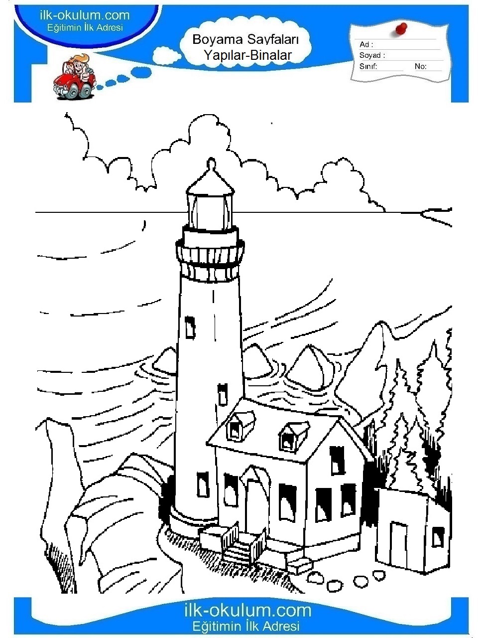 Çocuklar İçin Deniz Feneri Boyama Sayfaları 
